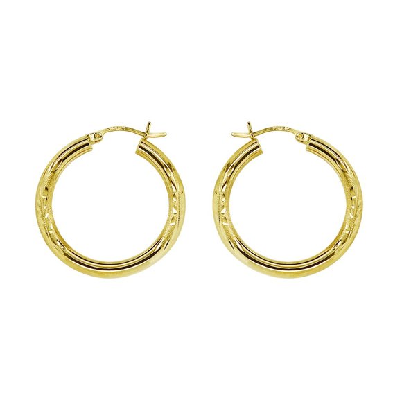 Diamond Cut Hoop Earrings 14K Yellow Gold - Picture 2 of 4